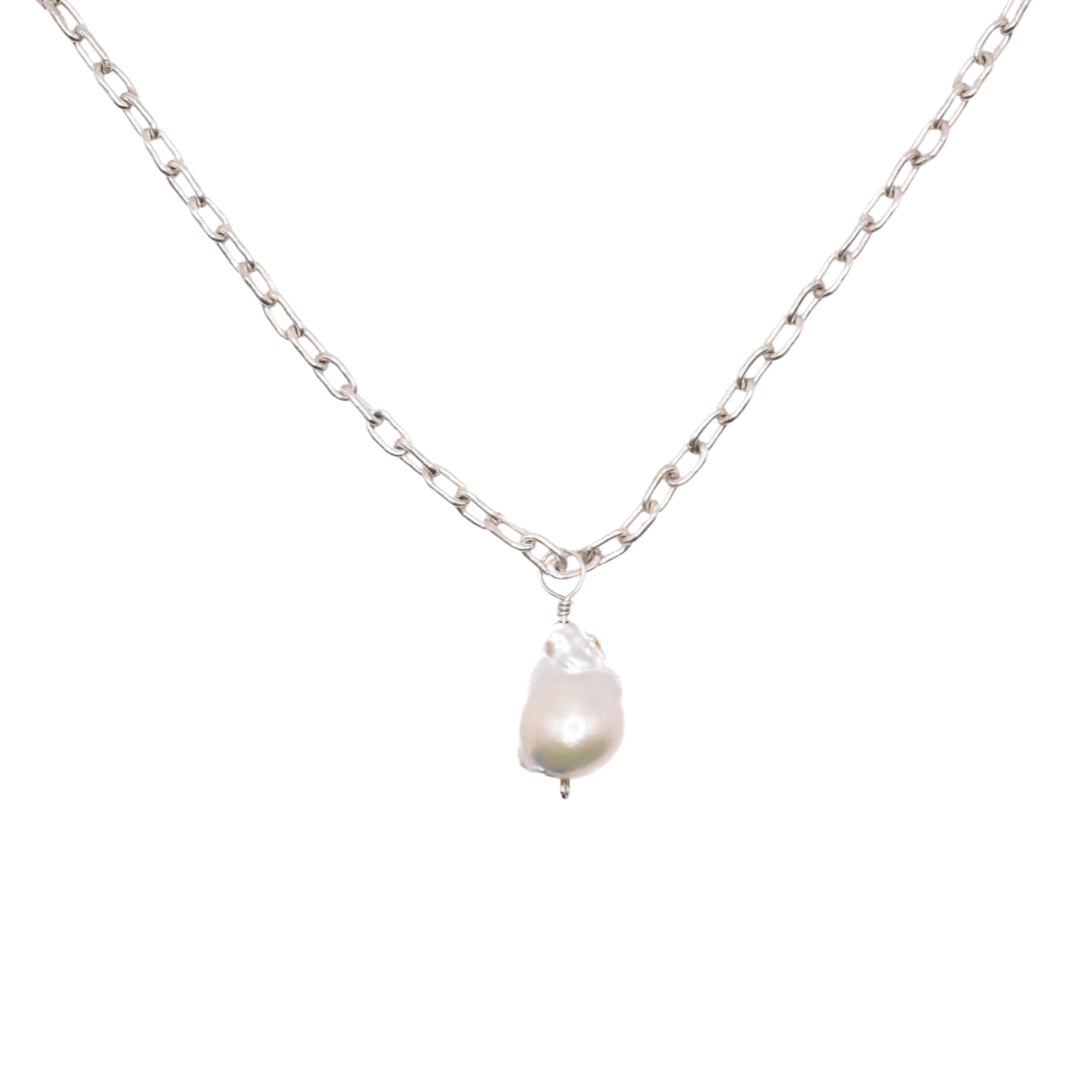 Avery Silver Necklace with Baroque Pearl