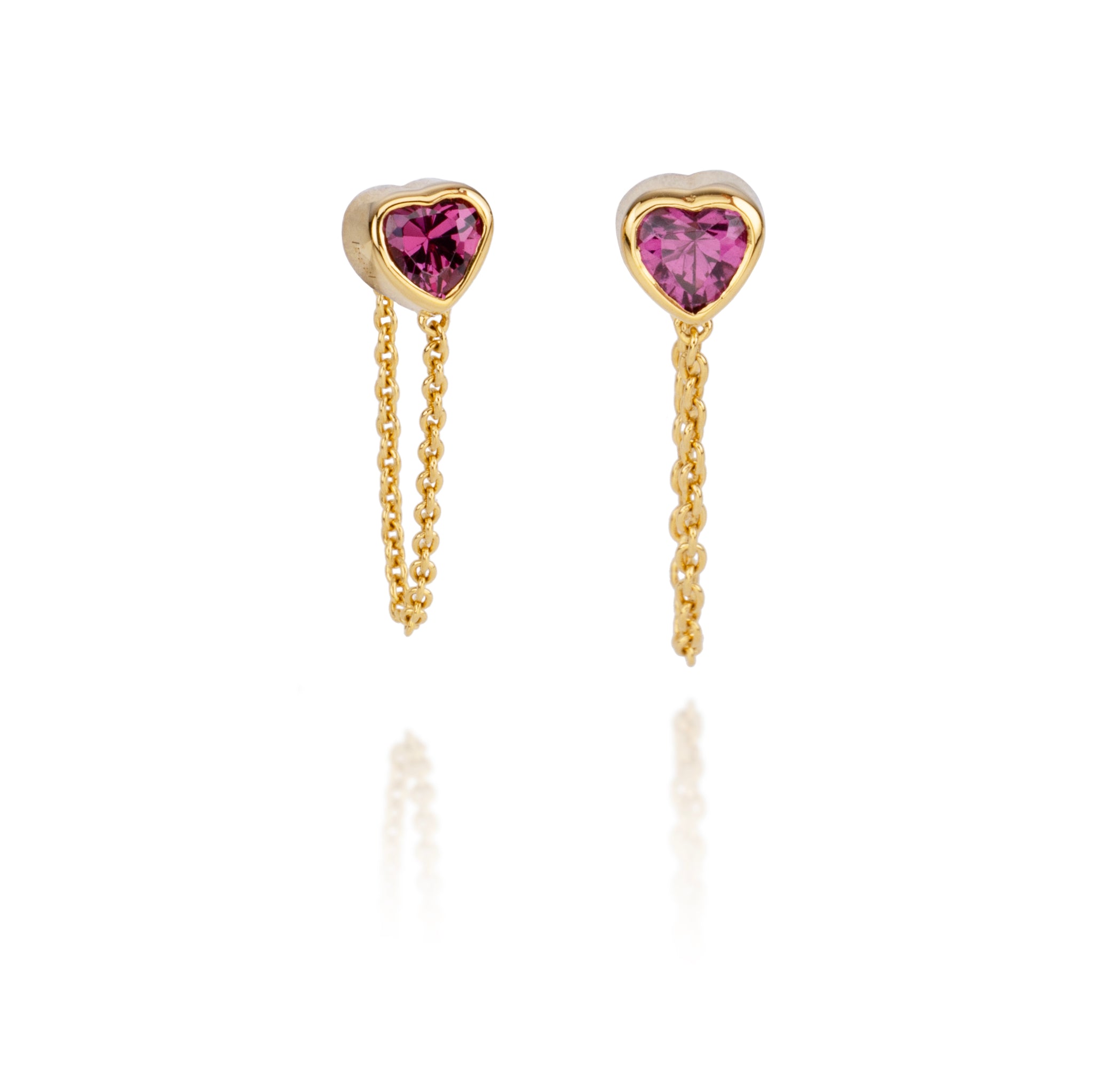 Rhodolite Heart Gold Earrings