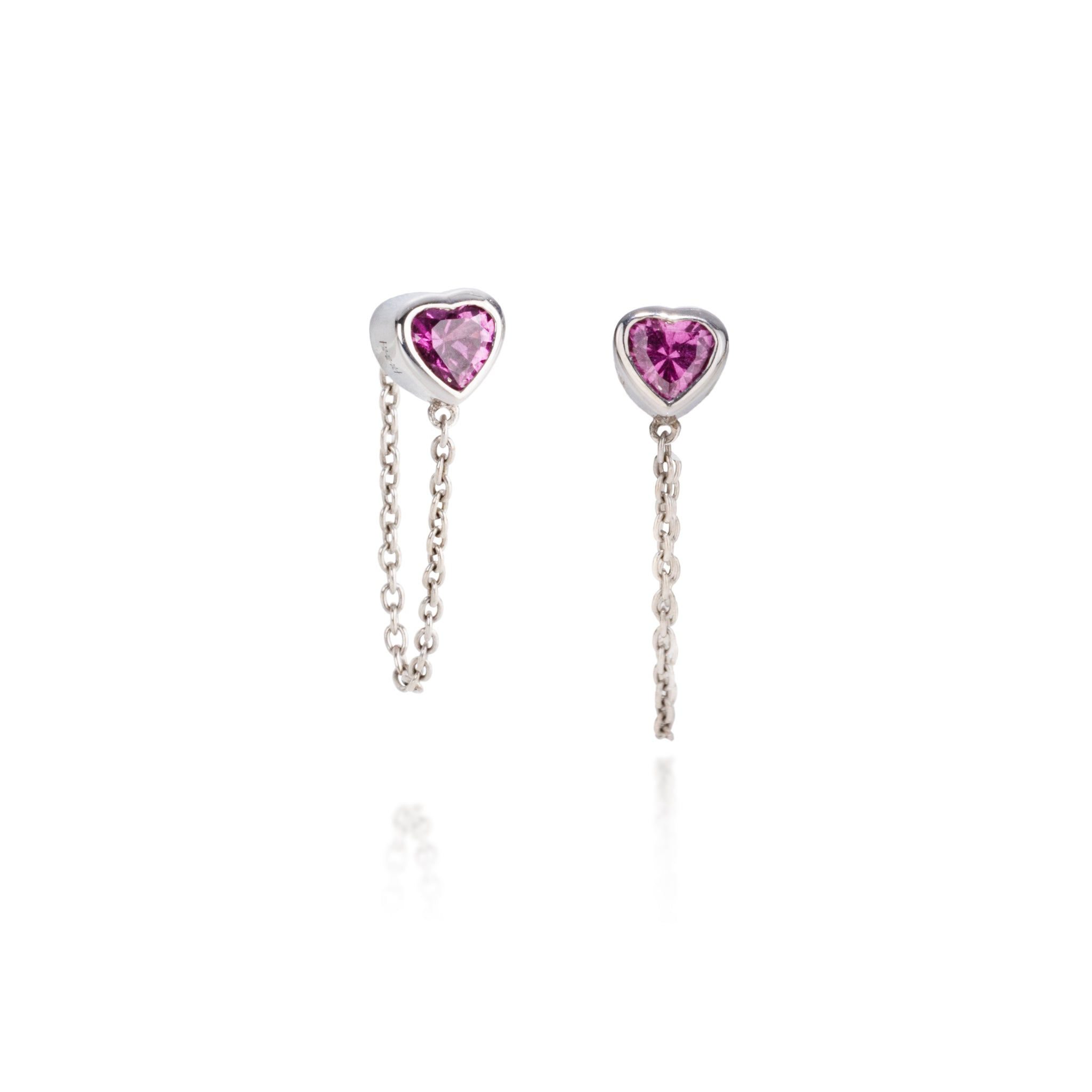 Rhodolite Heart Silver Earrings