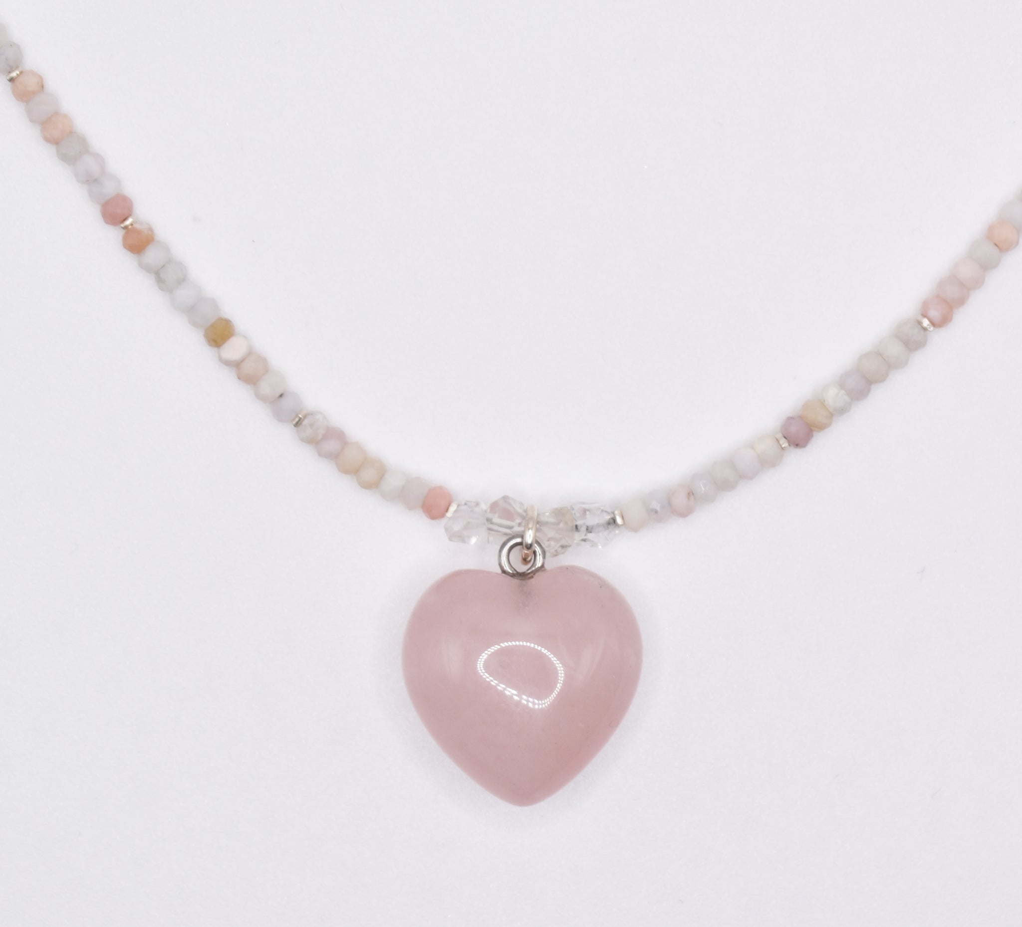 Poppy Pink Opal and Rose Quartz Heart Necklace