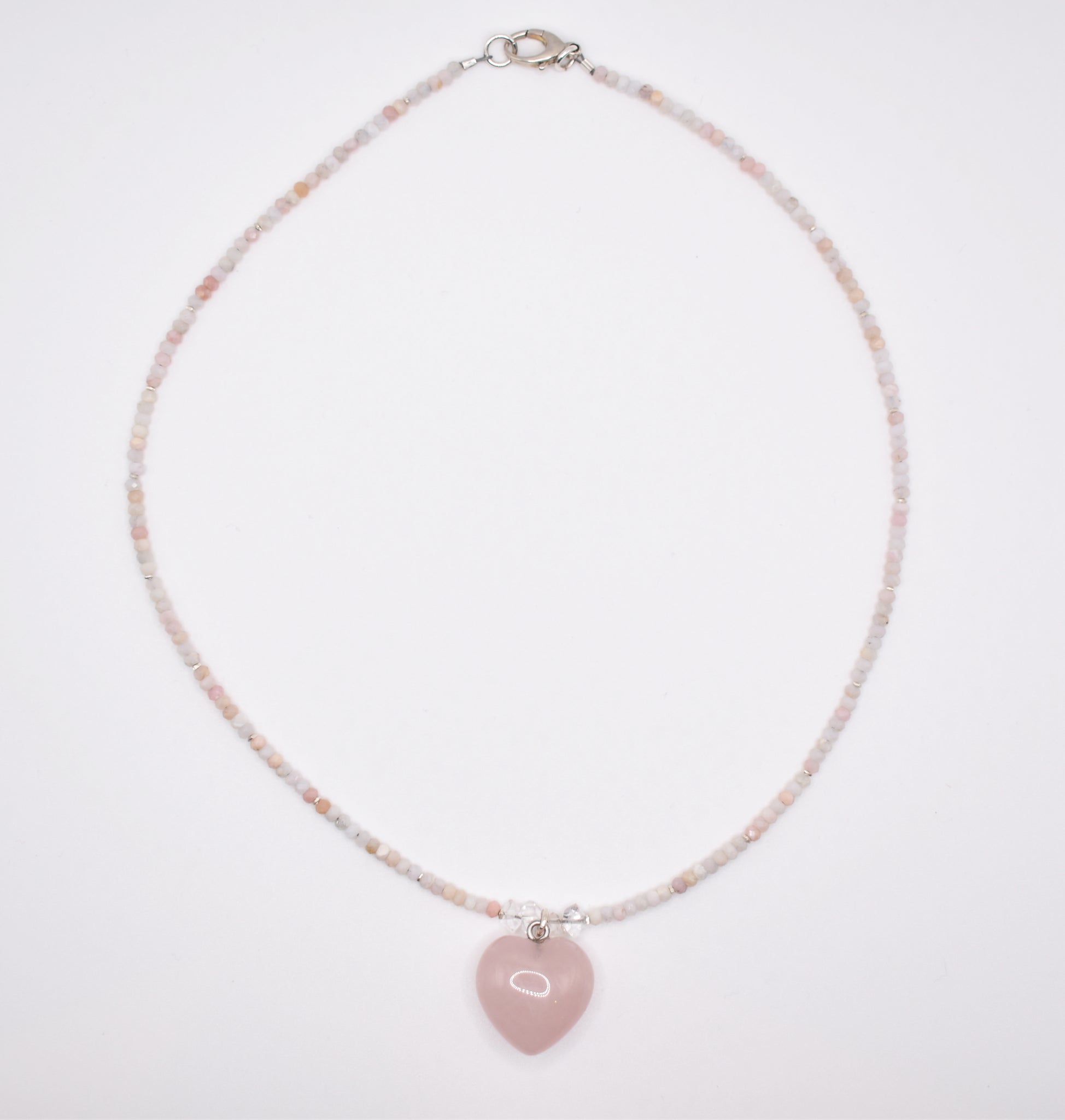 Poppy Pink Opal and Rose Quartz Heart Necklace