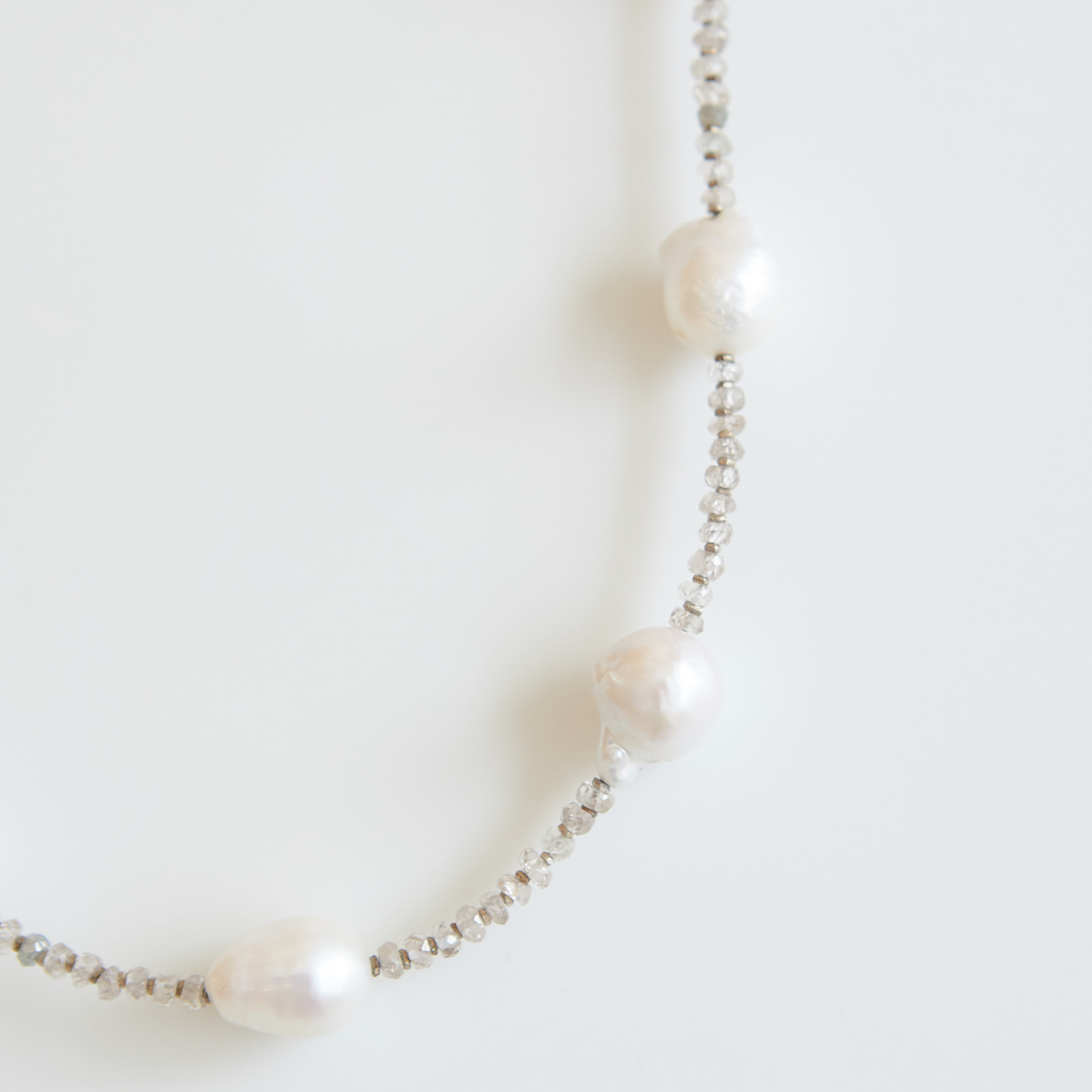 Audrey Long Pearl and Zircon Necklace