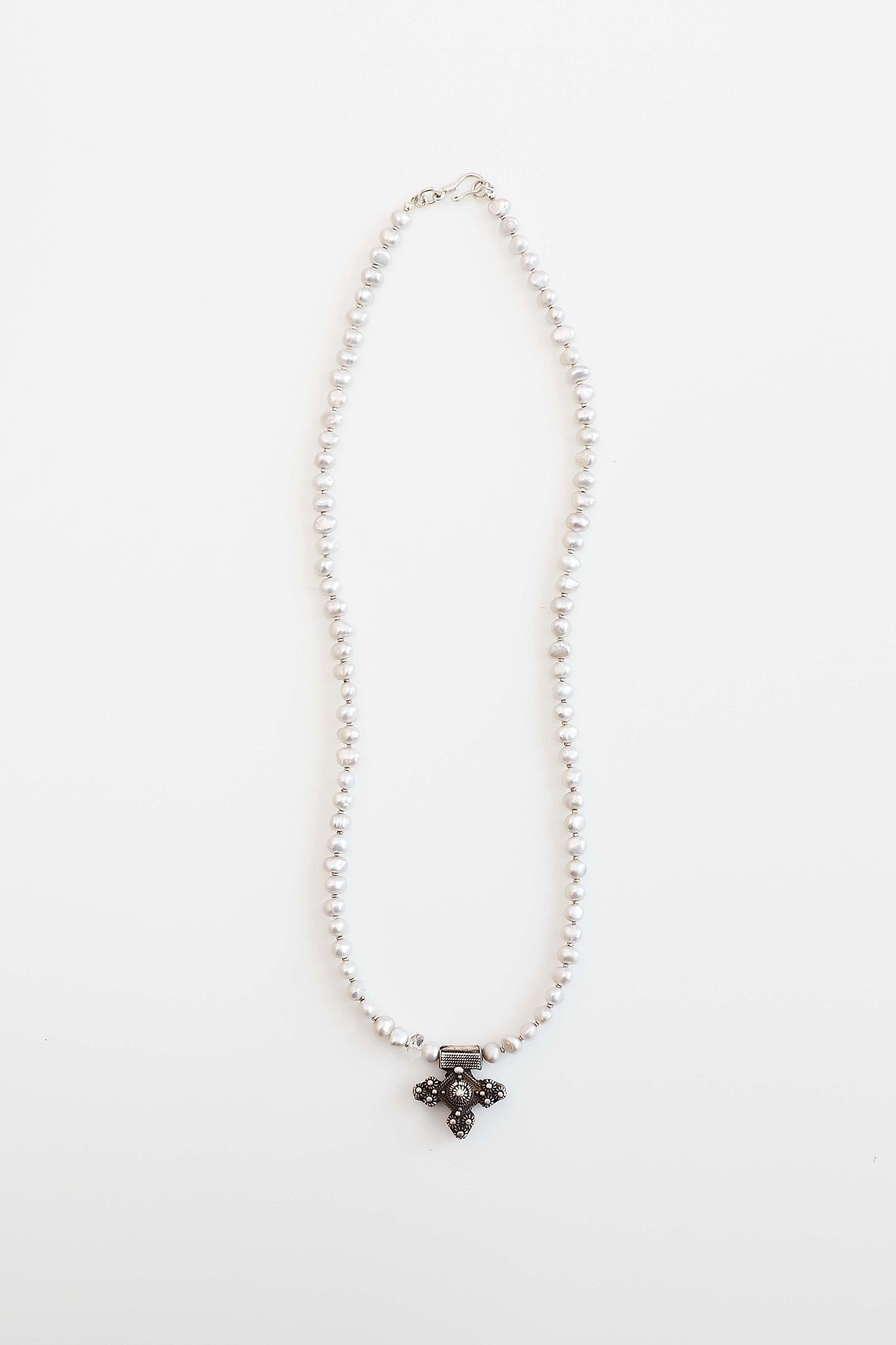 Elizabeth Pearl and Antique Cross Necklace